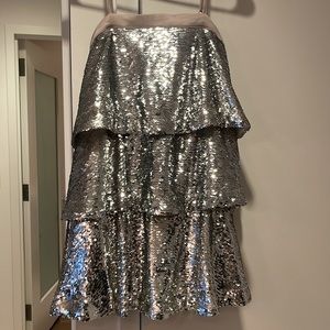 Silver Sequin Ruffle Mini Dress